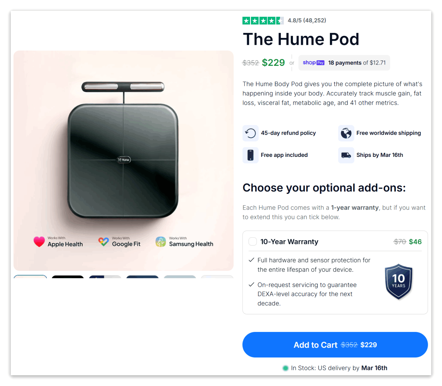 Hume Health Body Pod secure checkout page